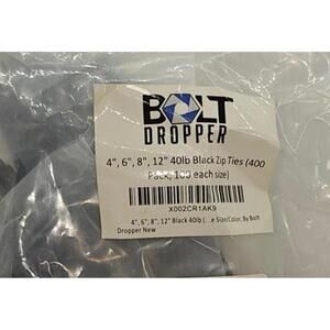 Bolt Dropper 40 Lb  Sizes 4", 6", 8", 12" Black Cable Zip Ties - 400 Pack